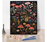 TISHIRON Paint by Numbers Kit for Adults Beginners DIY Acrylic Mushroom Floral Plants Adult Paint by Number Kits on Canvas Without Frame, Oil Painting by Numbers Kit for Home Decor Gifts 12x16 inch