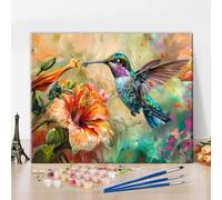TISHIRON Paint by Numbers Kit for Adults Bird Paint by Numbers for Adults Hummingbird Collecting Nectar from Flowers Painting Adult Paint by Number Kits on Canvas Oil Painting Art Crafts 16x20 in