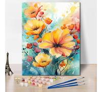 TISHIRON Paint by Numbers Kit for Adults - Blooming Wildflowers DIY Watercolor Floral Poppies Oil Painting - Adult Art Crafts With Brushes - 16x20 in