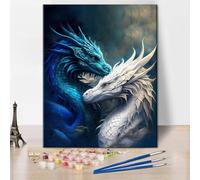 TISHIRON Paint by Numbers Kit for Adults - Blue & White Dragon Canvas Art, Color by Number for Adults with Mythical Creature Wall Decor, DIY Fantasy Dragon Painting Kits - 16"x20"(Frameless)
