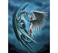 TISHIRON Paint by Numbers Kit for Adults - Fantasy Dragon & Warrior Princess Color by Number Unframed Canvas, DIY Art Project for Adult Beginner - 16x20 Inch