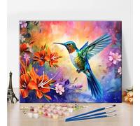 TISHIRON Paint by Numbers Kit for Adults Hummingbird, Paint by Number on Canvas Animal, Paint by Number Kits on Canvas Flowers, Blooming Oil Painting for Home Wall Decor 16"x20"(Frameless)