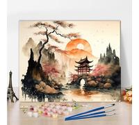 TISHIRON Paint by Numbers Kit for Adults Japanese Landscape Adult Paint by Number with Brushes Japan Garden Painting Oil Paint by Numbers DIY Painting Art Crafts for Home 16x20 in