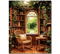 TISHIRON Paint by Numbers Kit for Adults, Paint by Number for Adults Beginner - Library & Greenery Scene with Books and Plants, Premium DIY Art Canvas for Home Decor(16x20 Inch)