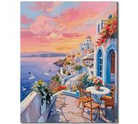 TISHIRON Paint by Numbers Kit for Adults, Painting by Numbers for Adults Beginner - Seaside Village Sunset Scene, DIY Oil Painting Art Craft for Home Wall Decor(16x20 Inch)