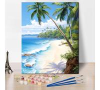 TISHIRON Paint by Numbers Kit for Adults Palm Trees on Brazilian Beach Adult Paint by Number Kits on Canvas,DIY Oil Number Painting Kits for Home Wall Decor 40x50cm