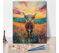 TISHIRON Paint by Numbers Kit for Adults Scottish Highlander Cow Pastel Fine Art Watercolor Illustration Adult Paint by Number Kits on Canvas,DIY Oil Number Painting Kits for Home Wall Decor 16"x 20"