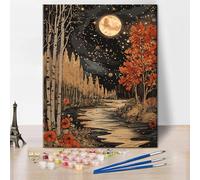 TISHIRON Paint by Numbers Kit for Adults, Serene River with Forest Trees and Full Moon Night Landscape Art, DIY Canvas Kit for Beginners, Relaxing Nature Scene Painting by Numbers - 16x20 Inch