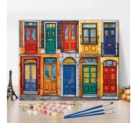 TISHIRON Paint by Numbers Kit for Adults - Vibrant Colorful Doors of Houses in a Charming City Town, Unique Architecture DIY Art Painting for Beginners, Adult Paint by Number Kits - 16x20 Inch