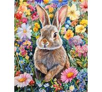 TISHIRON Paint by Numbers Kit for Adults - Whimsical Rabbit in Flower Field Color by Number for Adults, Spring Meadow DIY Wall Art Craft Kits - 16x20 Inch