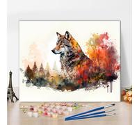 TISHIRON Paint by Numbers Kit Wolf in The Forest Paint by Numbers for Adults Autumn Season Wolf Oil Painting on Canvas Arts and Crafts DIY Kits for Adults Gifts 16x20 Inch Without Frame
