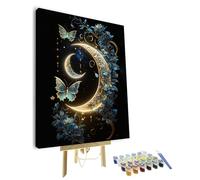 TISHIRON Paint by Numbers Moon and Butterfly DIY Painting Kits by Number for Adults on Canvas Wall Decor with Paintbrushes Acrylic Pigment for Home Living Room Decor 16 inx20 in(Framed)