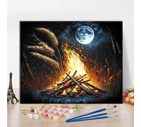 TISHIRON Painting by Number Bonfire in The Woods at Night with a Full Moon Paint by Numbers Kit for Adults, Digital Painting with Brushes and Pigment for Home Wall Decoration, 16x20 Inch