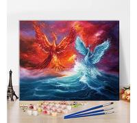 TISHIRON Painting by Number, Ice Phoenix and Fire Phoenix Painting by Number for Adults, Phoenix Oil Painting Kit, Mythological Animal Acrylic Painting Set with Brushes and Pigment, 16x20 Inch