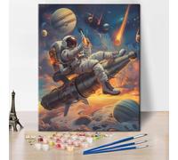 TISHIRON Painting by Numbers Kit for Adults, Astronaut with a Bottle of Beer in his Hand Against The Background of Planets and Stars Paint by Number for Home Wall Decoration, 16x20 Inch