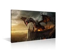TISHIRON Paintings for Wall Decor 1 Pieces Fire Dragon Canvas Wall Art for Living Room Bathroom Bedroom Godly Epic Dragon Room Decoration, Modern Giclee Prints Framed Ready to Hang, 12" Wx18 H
