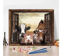 TISHIRON Pasture Painting by Numbers Kits for Adults, Cows Sheep and Pigs Painting by Numbers for Beginner, Animal Painting by Numbers Kit, Animal Painting Kit for Home Decor 16x20 Inch, Frameless