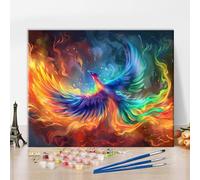 TISHIRON Phoenix Paint by Numbers Adult Rainbow Phoenix Soaring Majestically from Flames Paint by Number Kits Phoenix Oil Painting with Brushes and Pigment, 16 x20 Inch, Frameless