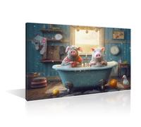TISHIRON Pig Animal Bathes in a Bath in Tub Painting Modern Home Decor 1 Panels Funny Pets Animal Wall Decor Canvas Wall Art for Bedroom, Living Room, Office. Framed Ready to Hang (24" Wx36 H)