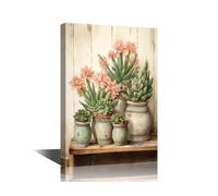 TISHIRON Pink Flowers and Green Succulent Plants Painting Artwork Flowers in Pot Pictures for Living Room Wall Decoration Botany Canvas Printing Wall Art Wall Decor for Bedroom 12" Wx18 Hx1 Panel