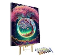 TISHIRON Pink Tree of Life Paint by Number Kits, Tree with a Ball in The Middle DIY Paint by Numbers Kit for Adults, Abstract Paint by Number on Canvas Paint for Home Decor 16x20inch with Frame