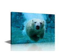 TISHIRON Polar Bear in The Ocean Wall Art for Living Room Ocean Animals Canvas Wall Art 1 Piece Pictures Posters Modern Wall Decor Art for Bedroom Office Paintings Framed Ready to Hang, 18x12in