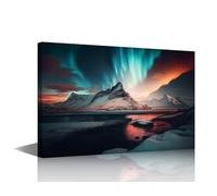 TISHIRON Polar Lights Wall Decor for Living Room Green Aurora Borealis Canvas Printing Wall Art Northern Lights Pictures Framed Hanging Walls Decorations for Bedroom 16" Wx24 Hx1 Panel