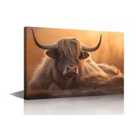 TISHIRON Portrait of a Brown Yak (Bubo Taurus) at Sunset Picture Animal Portrait Painting Prints Rustic Yak Artwork Farmhouse Home Living Room Bedroom Decoration Ready to Hang 1 Panels (16" Wx24 H)