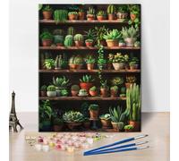 TISHIRON Potted Paint by Numbers for Adults, Paint by Numbers Kit for Adults on Canvas Green Plant, DIY Oil Painting for Gift Home Wall Decor, Botany Acrylic Painting 16"x20"(Frameless)