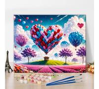 TISHIRON Romantic Paint by Numbers Kit for Adults Heart-Shaped Balloon and Pink Clouds and Flower Fields Paint by Number with Brushes and Pigment, Tarot Banner Oil Painting, 16x20 Inch