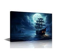 TISHIRON Sailboat Nautical Canvas Wall Art Pirate Ship on the Ocean Posters Prints Artwork Warship Contemporary Home Decor Stretched Canvas Picture for Living Room Bedroom Home Office Decor 18x12 in