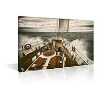 TISHIRON Sailboat Paintings Home Decor Yacht Sailing on The Sea Picture for Living Room Retro Artwork 1 Panel Canvas Wall Art Giclee Framed Posters and Prints Giclee Ready to Hang(16" Wx24 H)