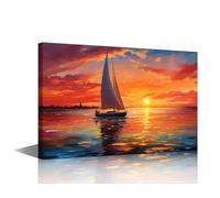 TISHIRON Sailing Boat on the Sea Canvas Printing Wall Art House Decoration for Wall Art Work for Wall Decor Living Room Sea Sunset Pictures for Bedroom Wall Decor Poster and Prints 24" Wx36 Hx1 Panel