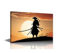 TISHIRON Samurai Warrior Canvas Wall Art Framed - Japanese Mythical Battle Painting, Modern Home Decor for Living Room, Bedroom, Game Room Ready to Hang 18x12 Inches