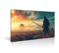 TISHIRON Samurai with a Katana Canvas Wall Art Army Operation Artwork for Walls 1 Panel Medieval Battlefields Posters & Prints Stretched and Framed Ready to Hang 12" Wx18 H