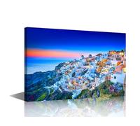 TISHIRON Santorini Skyline Wall Art for Bedroom Greece Canvas Painting Europe Large Wall Art for Living Room Island Sunset Skyline Contemporary Home Decor 1 Panel Stretched on Wooden Frame, 36x24in