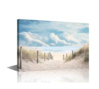 TISHIRON Scenery Canvas Wall Art Decor Beach Pictures for Living Room Bedroom Decoration Dune Fence Painting Wall Art for Office Modern Artwork Poster Prints Framed Ready to Hang - 18x12in