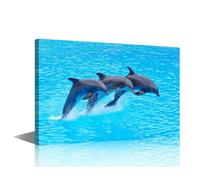 TISHIRON Sea Life Wall Art for Bedroom Jumping Dolphins Canvas Painting Ocean Animals Large Wall Art for Living Room Ocean Theme Contemporary Home Decor 1 Panel Stretched on Wooden Frame, 36x24in