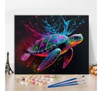 TISHIRON Sea Turtle Paint by Numbers for Adults Beginner and Kids Animals DIY Paint by Number Kits on Canvas with Brushes Oil Hand Painting Canvas Gifts Art Crafts 16"x20"(Frameless)