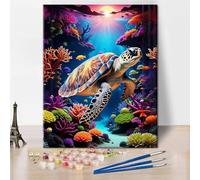 TISHIRON Sea Turtle Paint by Numbers for Adults Sea Animals Adult Paint by Number Kits on Canvas Colorful Coral Painting by Numbers Kit Ocean DIY Acrylic Painting Art Crafts 16"x20"(Frameless)