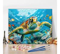 TISHIRON Sea Turtle Paint by Numbers Kit for Adults - Sea World Paint by Number on Canvas, DIY Acrylic Painting for Gifts Craft Kits for Home Wall Decor (16x20 Inch, Frameless)