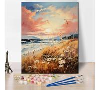 TISHIRON Seaside Paint by Numbers for Adults, DIY Acrylic Paint by Numbers Kits on Canvas Flower Field, Painting by Numbers Kit Abstract Landscape Acrylic Painting Art Crafts 16"x20"(Frameless)