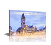 TISHIRON Sheffield City Skyline Canvas Paintings Sheffield Church Poster Prints Wall Art Decor for Bedroom Office Decoration Stretch Framed Ready to Hang 24" W x 16" H