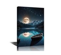 TISHIRON Ship Wall Art Print Paitnings for Living Room Moonlight Pictures Artwork Home Decor Bedroom Kitchen Mountain and Trees Posters and Prints for House Office 16" Wx24 Hx1 Panel