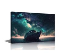 TISHIRON Ship Wall Decor for Living Room View of Stars-studded Sky and Galaxy Canvas Printing Wall Art Night Sky Pictures for House Wall Decorations for Bedroom Modern Print 16" Wx24 Hx1 Panel