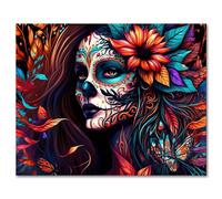 TISHIRON Skull Girl Paint by Number for Adults with 3 Brushes Day of The Dead Acrylic Painting by Numbers Kits Canvas Gifts Paintwork Flowers Art Crafts for Home 16"x20"(Frameless)