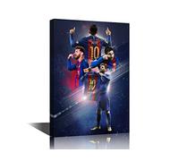 TISHIRON Soccer Star Canvas Wall Art Famous Argentine Football Player Lionel Messi Modern Artwork Prints for Living Room Bedroom Office Club Decor Stretched and Framed Ready to Hang 24x16 in