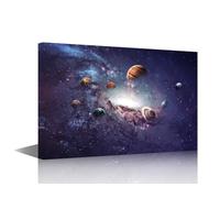 TISHIRON Space Landscape Canvas Prints Universe Galaxy Planets Wall Art Paintings Solar System Posters Stretched Pictures for Living Room Modern Home Decor Framed, 24x16in