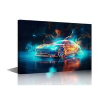 TISHIRON Sports Car Wall Art Auto Pictures Print On Canvas 1 Piece Modern Artwork Futurism Wall Decor for Living Room Office Giclee Gallery Wrapped Posters Framed Ready to Hang, 24x16in