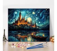 TISHIRON Starry Sky Castle Paint by Numbers for Adults, Seascape and Ship Abstraction DIY Paint by Number Kits on Canvas, Paint by Numbers for Beginner Kids - Home Wall Decor, Frameless 16"x20"